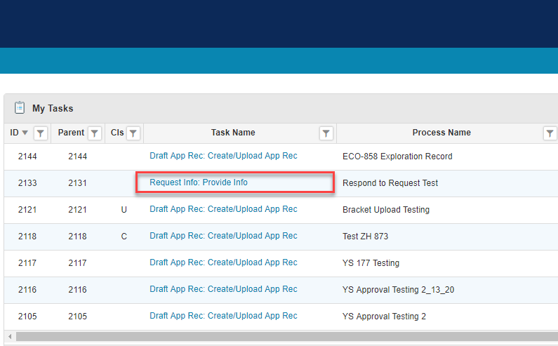 Request for Information in My Tasks